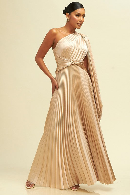 CHAMPAGNE PLEATED DRESS