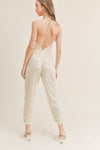 COWL NECK OPEN BACK SEQUIN JUMPSUIT