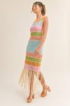 MULTI COLOR FRINGED CROCHET KNIT DRESS