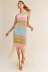 MULTI COLOR FRINGED CROCHET KNIT DRESS