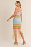 MULTI COLOR FRINGED CROCHET KNIT DRESS