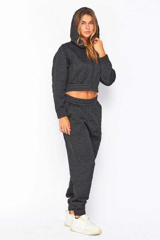 TEXTURED HOODIE ZIP UP SET