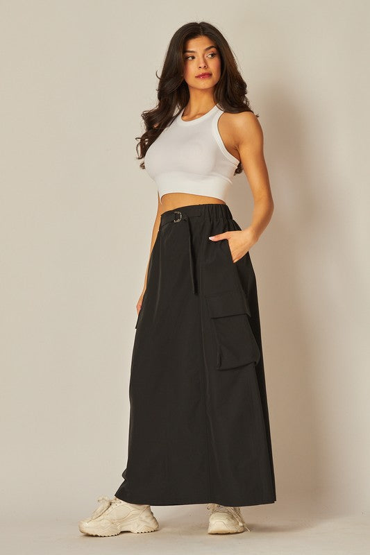 BLACK CARGO MAXI SKIRT