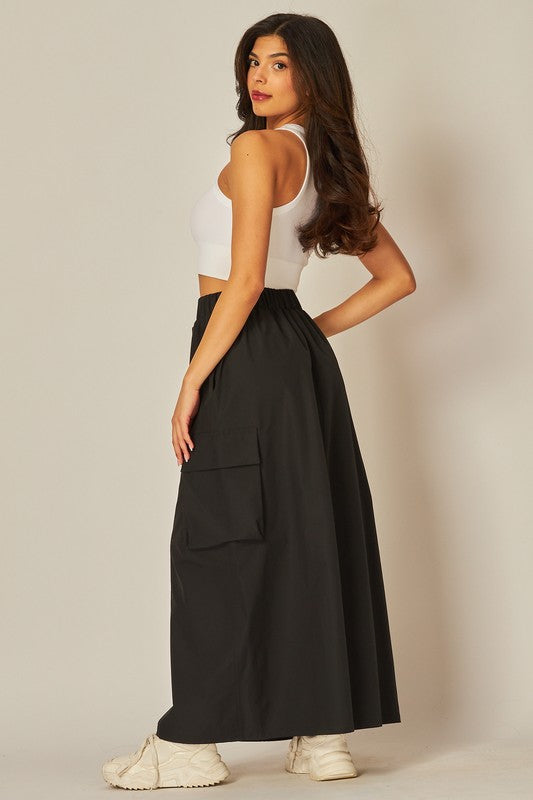 BLACK CARGO MAXI SKIRT