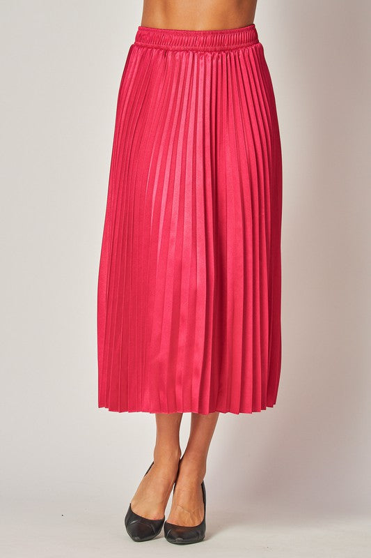 FUSCHIA SATIN PLEATED SKIRT