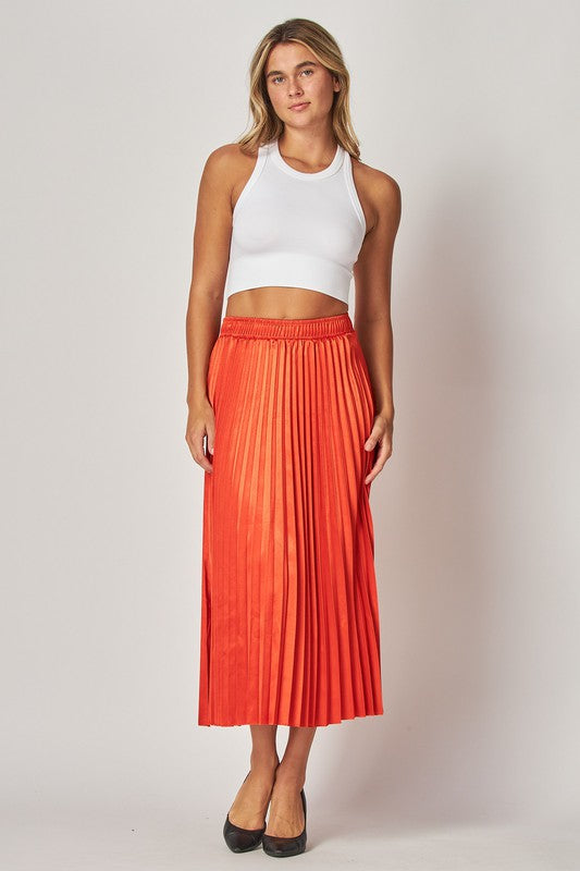 TOMATO SATIN PLEATED SKIRT