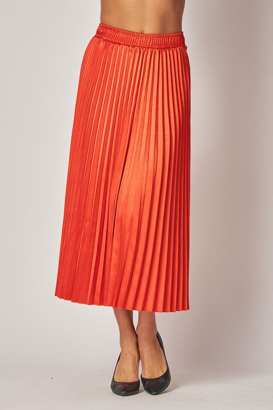 TOMATO SATIN PLEATED SKIRT