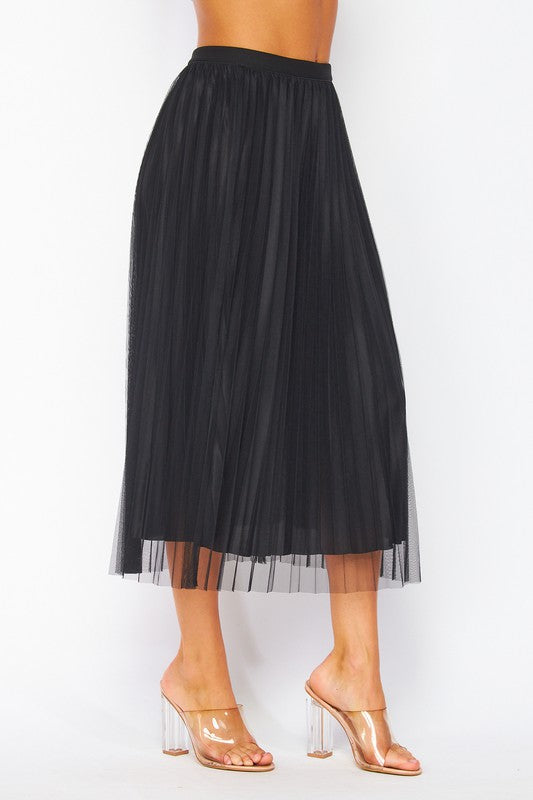 TULLE BLACK PLEATED MIDI