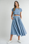 DENIM CROP TOP AND MIDI SKIRT SET