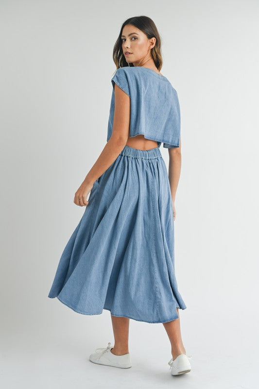 DENIM CROP TOP AND MIDI SKIRT SET