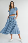 DENIM CROP TOP AND MIDI SKIRT SET