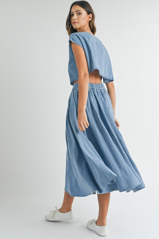 DENIM CROP TOP AND MIDI SKIRT SET