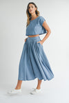 DENIM CROP TOP AND MIDI SKIRT SET