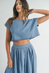 DENIM CROP TOP AND MIDI SKIRT SET