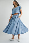 DENIM CROP TOP AND MIDI SKIRT SET