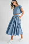 DENIM CROP TOP AND MIDI SKIRT SET