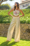 LINEN EMBROIDERED SCARF TOP AND PANTS SET