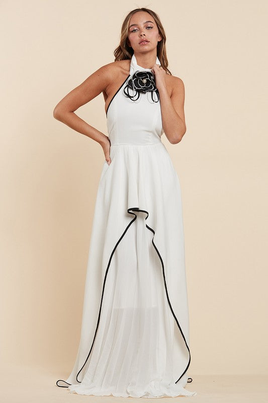 TIMELESS WHITE BLACK HALTER MAXI