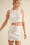 WHITE SEQUIN MINI SKIRT SET