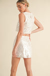 WHITE SEQUIN MINI SKIRT SET