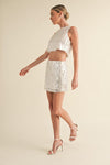 WHITE SEQUIN MINI SKIRT SET