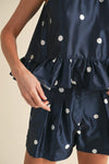 POLKA DOT HI LOW RUFFLED HALTER TOP AND SHORTS SET