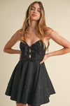 SWEETHEART NECKLINE BOW JACQUARD MINI DRESS