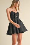 SWEETHEART NECKLINE BOW JACQUARD MINI DRESS