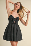 SWEETHEART NECKLINE BOW JACQUARD MINI DRESS