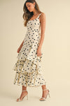 CREAM POLKA DOT TIERED MIDI