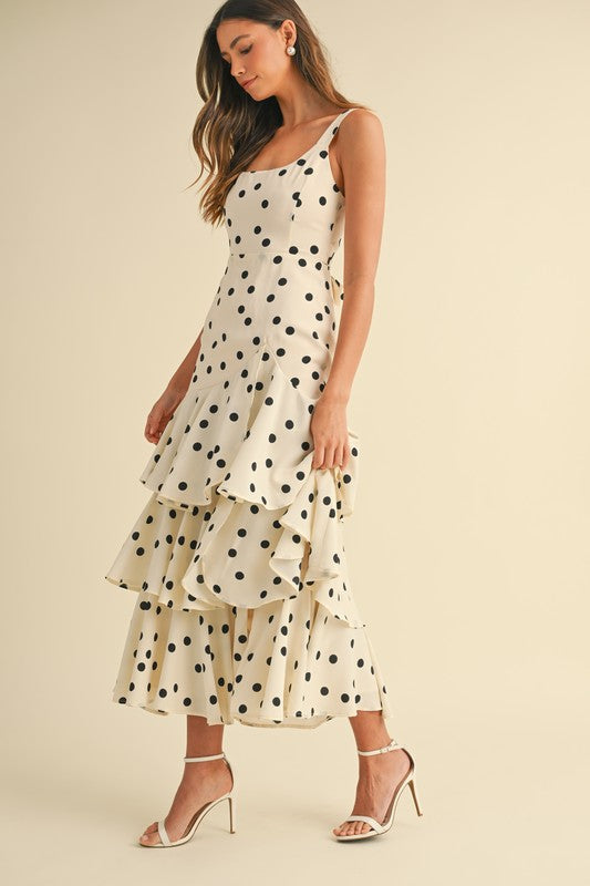 CREAM POLKA DOT TIERED MIDI