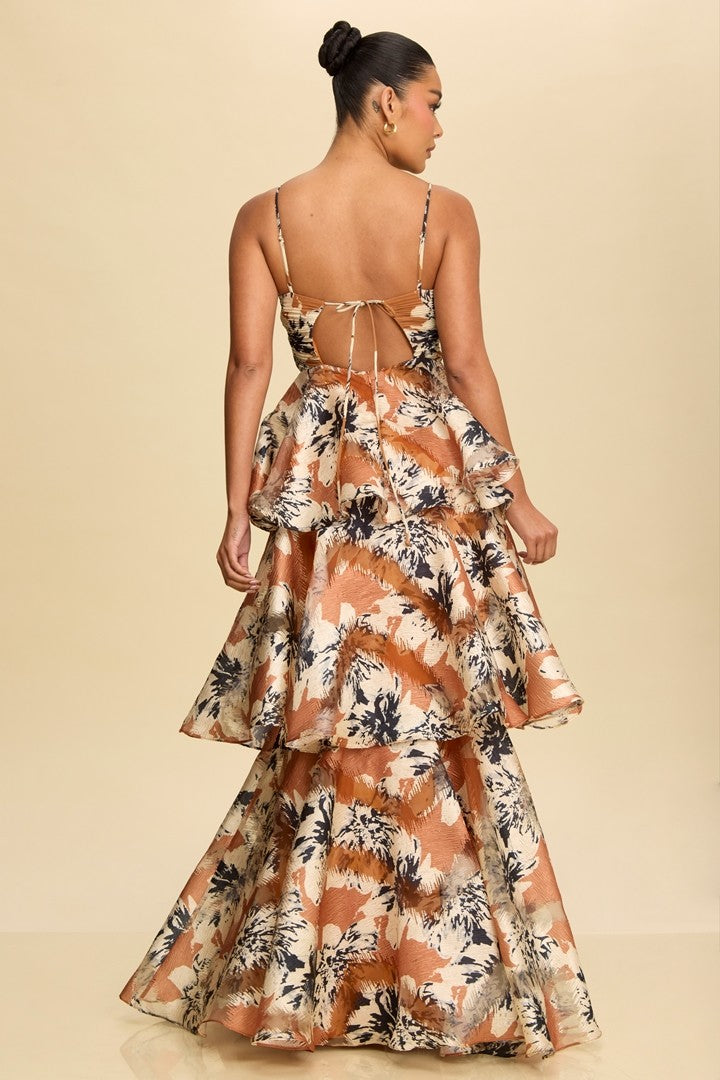 RUST FLORAL ORGANZA MAXI