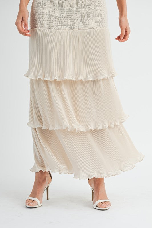 RUFFLE PLEATED SMOCKED MAXI