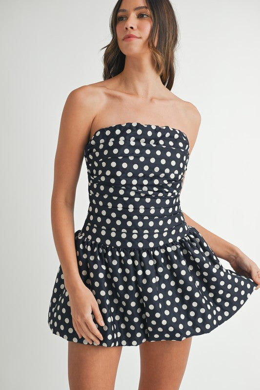 POLKA DOT TUBE BUBBLE HEM MINI DRESS