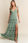 SAGE RUFFLE TIE GOWN