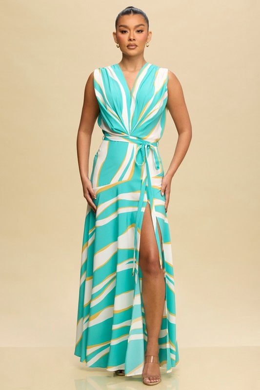 GEO PRINT SLIT MAXI DRESS