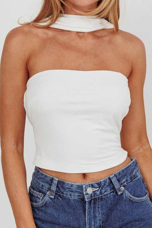 WHITE REVERSE HALTER TOP