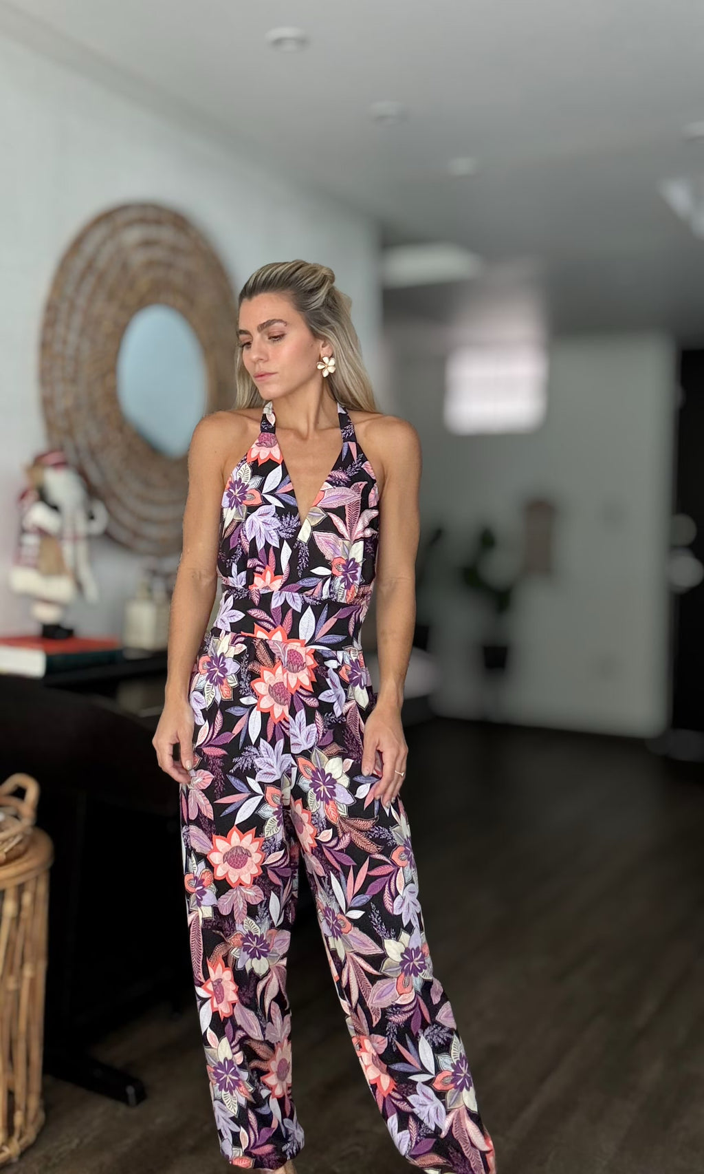 PIA FLORAL PLUNGE JUMPSUIT