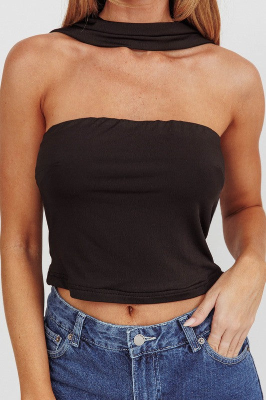 BLACK REVERSE HALTER TOP