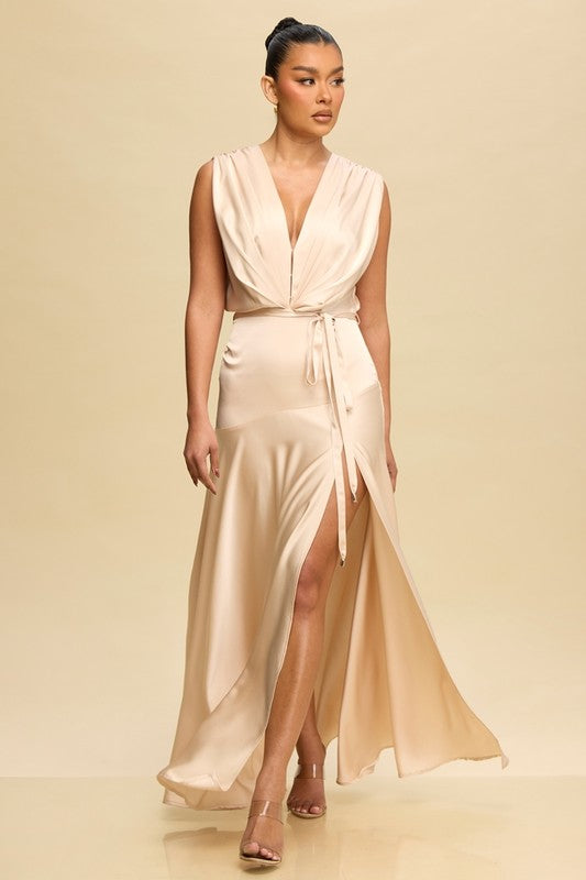 SATIN PLEATED GOWN