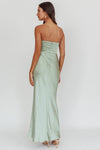 PISTACHIO STRAPLESS SATIN MAXI