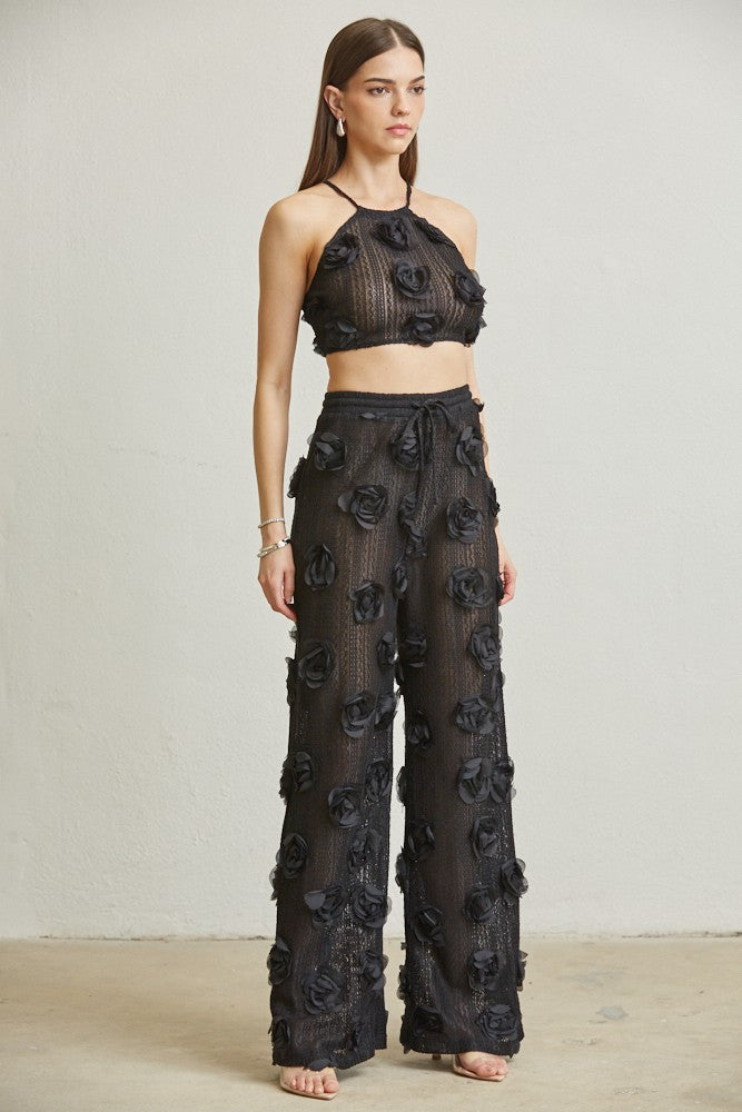 BLACK FLORAL PANT SET